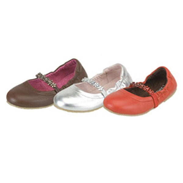 Brown Silver Red Ballet Style Slip On Toddler Little Girls Shoes 5-4 - SophiasStyle.com